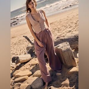NWT Free People Beach Roxanne Set Size Large L Mauve 2 pc  Pants Vest pink